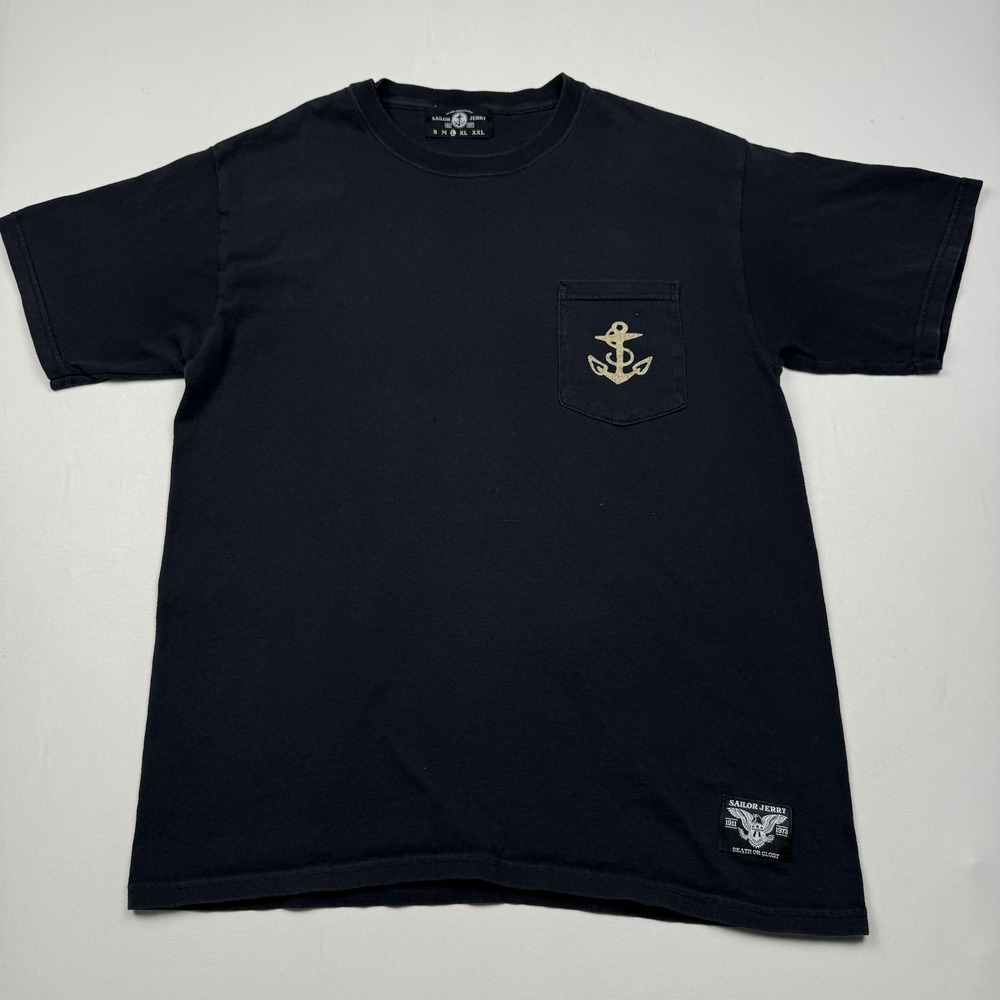 Sailor Jerry Shirt Mens Large Black Sailor Beware Pin Up Skull Graphic T-Shirt